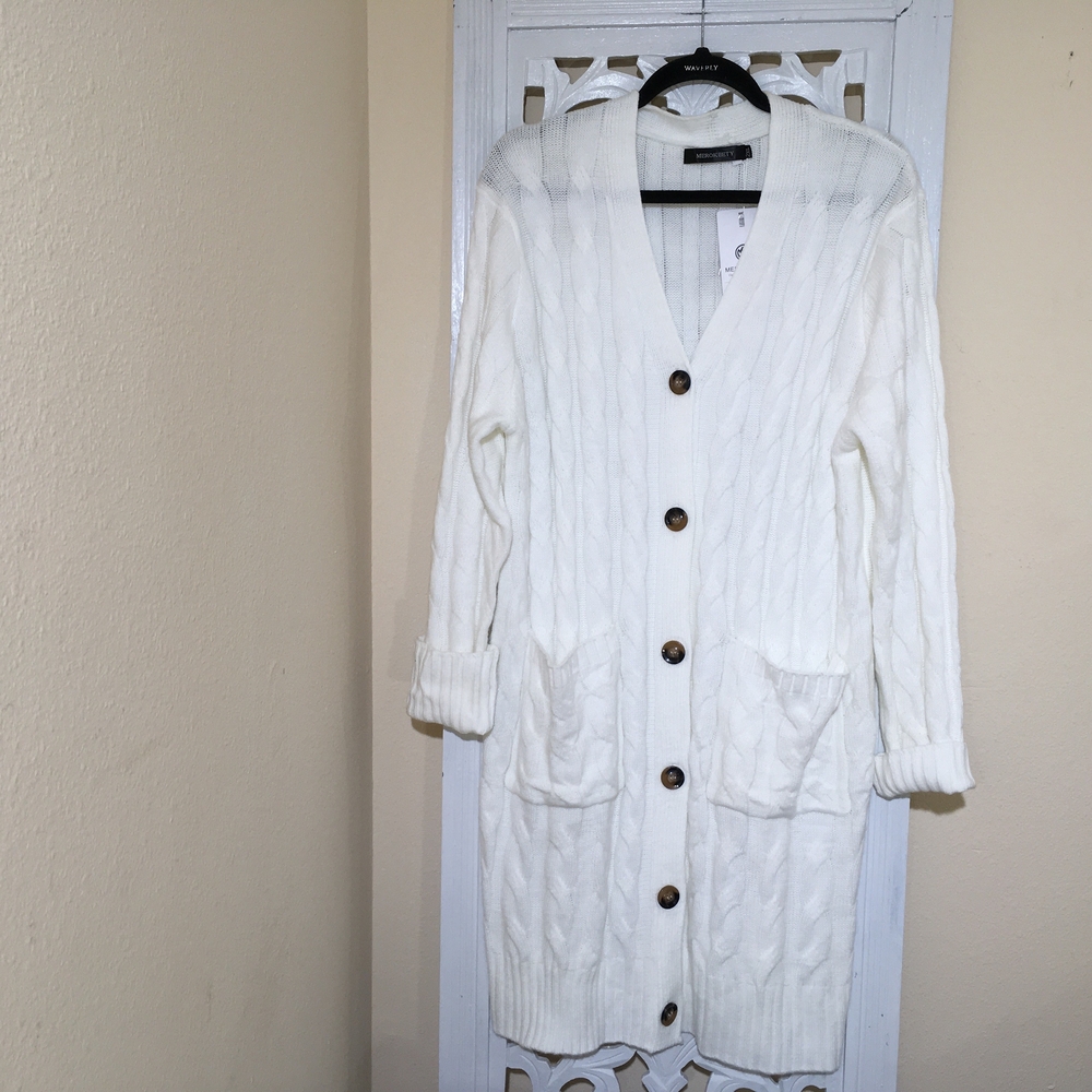 Cozy White Cable Knit Cardigan
